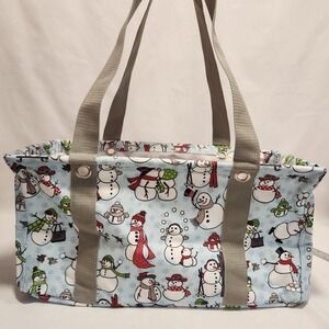 Thirty One Medium Utility Tote Rectangular,  880A Snow Daze Snowman Gray Holiday
